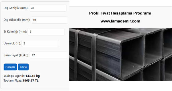 Profil Fiyat Hesaplama