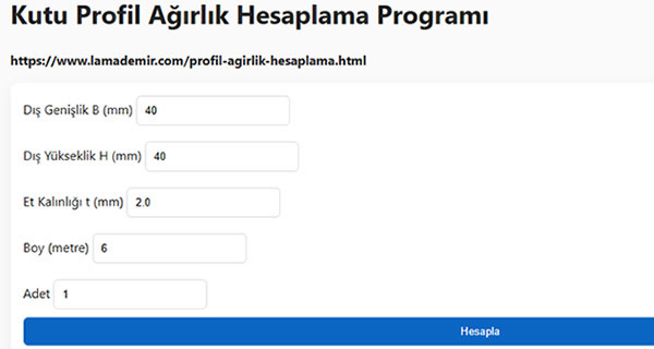 Profil Ağırlık Hesaplama Programı
